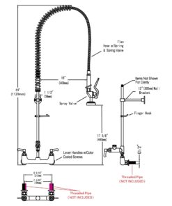 Aquaterior Upgraded Pre-Rinse Commercial Kitchen Faucet with Sprayer 44" Height Wall Mount Double Handle with Add-On 12" Rotatable Spout Pull Down for 2/3 Compartment Sink CUPC NSF CEC 44" with Short Spout 19 71Fz2YdZIeL