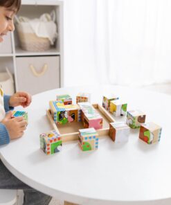 Melissa & Doug Farm Wooden Cube Puzzle With Storage Tray - 6 Puzzles in 1 (16 pcs) - Toddler Animal Puzzle -FSC-Certified Materials, 8.25 x 8.2 x 2.25 24 71G zKgEZrL