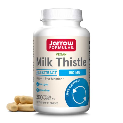 Jarrow Formulas Milk Thistle 150 mg With 30:1 Standardized Silymarin Extract, Dietary Supplement for Liver Function Support, 200 Veggie Capsules, 66-200 Day Supply 200 Servings (Pack of 1)