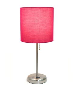 Alternative view of LimeLights LT2024-PNK Brushed Steel Stick Table Desk Lamp with Charging Outlet and Drum Fabric Shade, Pink 1