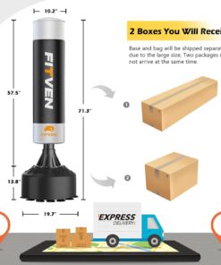 FITVEN Freestanding Punching Bag with Boxing Gloves Heavy Boxing Bag with Suction Cup Base for Adult Kids - Men Stand Kickboxing Bag Black or Silver white 24 71G4vkkHO0S