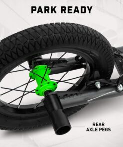 Mongoose Expo Youth Kick Scooter, Suggested for Riders with Ages 6 to 9 Years Old, Max. Weight of 175 lbs., Front and Rear Caliper Brakes, Rear Axle Pegs, 12-Inch Inflatable Wheels Green/Grey 28 71G4wUiLwRL