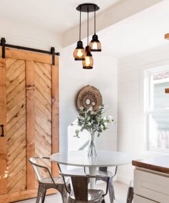 UNITARY Farmhouse Pendant Lights Kitchen Island, Kitchen Light Fixtures, Rustic Dining Room Light Fixture with 3 E26 Bulb Sockets, Black Metal and Glass Jar Chandelier, Ceiling Pendant Light Fixtures 25 71G7j0AkOhL