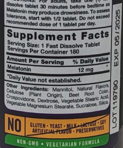 Carlyle Melatonin 12 mg Fast Dissolve 180 Tablets | Drug Free | Natural Berry Flavor | Vegetarian, Non-GMO, Gluten Free 180 Count (Pack of 1) 34 71G8HaKz95L