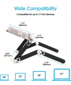 BackPainHelp Posture Laptop Stand Desk Table Tray for Bed, Aluminium, Adjustable Portable Folding Standing Desk Computer Riser (Black) 28 71GECA76frL