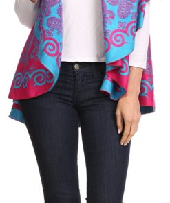 Sakkas Balie Reversable Printed Mid Weight Warm Poncho Throw Shawl/Cardigan One Size Turq / Rose 9 71GECVYjcBL