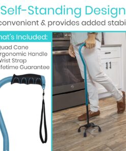Vive Quad Cane - Walking Stick for Men and Women - Lightweight Adjustable Staff - Comfortable Right and Left Hand Grip for Stability Support - Four Prong Sturdy Aluminum Travel Aid - 4 Tip Blue 13 71GF4VAVbAL