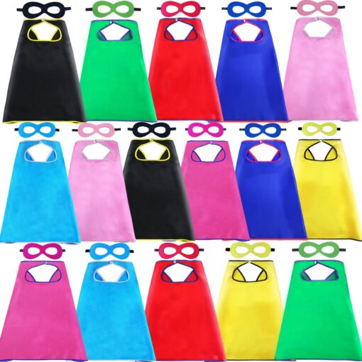 D.Q.Z Superhero-Capes and Masks for Kids Bulk 16 Sets Boys Girls Super Hero-Costumes-Toys Halloween Dress Up Party Favors (Multicolor) Multicolor