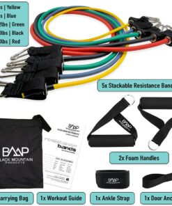 Black Mountain Products Resistance Band Set with Door Anchor, Ankle Strap, Exercise Chart, and Carrying Case 30 71GH1G6GGS