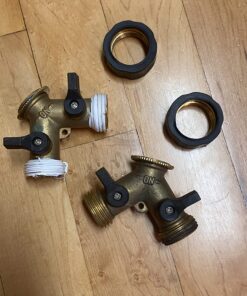 IPOW Solid Brass Body Backyard 2 Way Y Valve Garden Hose Connector Splitter Adapter + Extra 4 Rubber Hose Washers with Comfort Grip, 2 Pack Yellow + Black 20 71GHLahCtSL