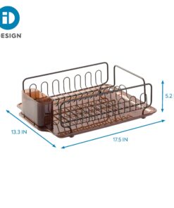 iDesign Forma Lupe Stainless Steel Metal Sink Dish Drainer Plastic Tray Kitchen Drying Rack For Glasses, Silverware, Bowls, Plates, 13.3" x 17.5" x 5.2", Bronze Set of 1 23 71GIQ0ZaAoL