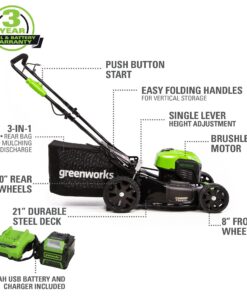 Alternative view of Greenworks 40V 21" Brushless Cordless (Push) Lawn Mower (75+ Compatible Tools), 5.0Ah Battery and Charger Included 21" Mower (5.0Ah)