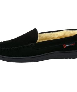 Alpine Swiss Yukon Mens Genuine Suede Shearling Slip On Moccasin Slippers 10 Black 11 71GLLMYXNaL