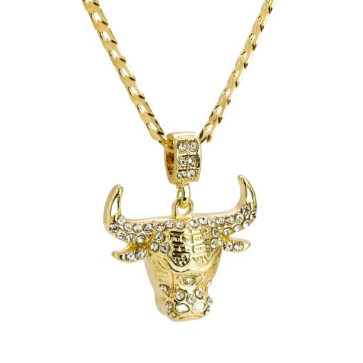 Mens Gold Tone Iced Out Bull Small Pendant with 5Mm 24", No Color, Size No Size