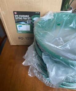 SE 13 1/4 Inch Stackable Classifier Gold Prospecting Pan Set - Includes 1/2" 1/4" 1/8" 1/12" and 1/20" Stainless Steel Mesh Sifting Pans, Green, 5 Pack 5 Pieces 37 71GOL0KYBHL