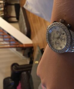 FANMIS Luxury Unisex Pave Floating Crystal Diamonds Calendar Digital Quartz Watch Business Dress Watch Luminous Pointer with Stainless Steel Link Bracelet silver 41 71GRcnWkuML