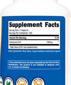 Nutricost CoQ10 100mg, 120 Vegetarian Capsules, 120 Servings - High Absorption, Vegetarian, Non-GMO, Coenzyme Q10 120 Count (Pack of 1) 11 71GTqjozdRL