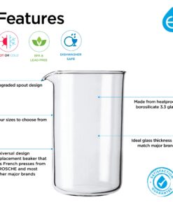 GROSCHE Borosilicate 3.3 Glass Universal Replacement Beaker for French Press Coffee and Tea Makers - Enhanced Coffee and Tea Brewing Experience (34.oz - Medium) 1000 ml / 34 oz / Medium 25 71GTwnUYk5L