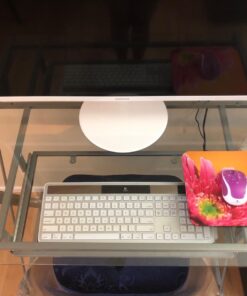 Walker Edison Metal and Glass Work From Home Laptop Computer Gaming Desk with Slide In Keyboard Tray Home Office, 31 Inch, Silver Single Desk Stanford 57 71GVLhVqWqL