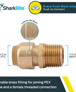 Alternative view of SharkBite 1/2 Inch MNPT Adapter, Push to Connect Brass Plumbing Fitting, PEX Pipe, Copper, CPVC, PE-RT, HDPE, U120LFA, Brass SharkBite 1/2 in.