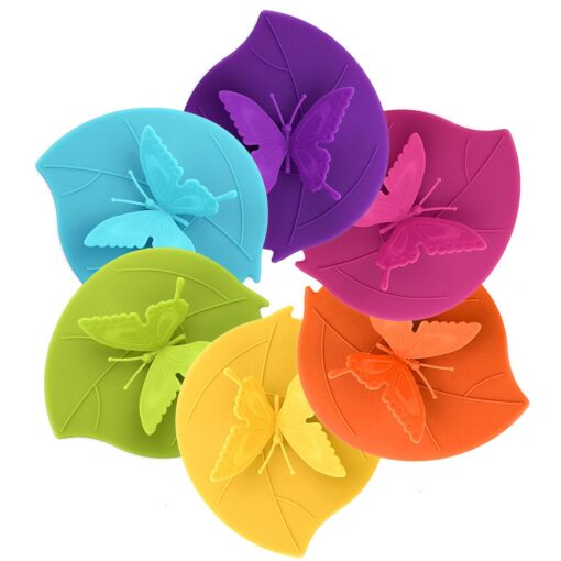 Silicone Cup Lids - Creative Butterfly Mug Cover From ME.FAN - Anti-dust Airtight Seal Silicone Drink Cup Lids - Hot Cup Lids 6 Set In Bright Colors 6 Set-Butterfly