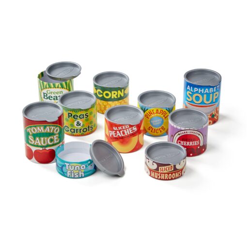 Melissa & Doug Let's Play House! Grocery Cans Play Food Kitchen Accessory ,3+ years- 10 Stackable Cans With Removable Lids