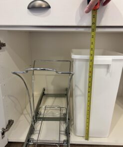 Household Essentials Glidez Chrome-Plated Steel Pull-Out/Slide-Out Discreet Single 9 Gallon Plastic Trash Can for Under Cabinet Use - Fits Standard Size Cabinet, Chrome and White 9 Gallon - Single Trash Can 30 71GZClu5yiL