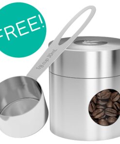 Coffee Gator Stainless Steel Canister - Medium 16oz, Silver Coffee Grounds and Beans Container with Date-Tracker, CO2-Release Valve, and Measuring Scoop - Ideal Coffee Lovers Gifts for Her - 2 Pack Travel Silver 30 71GZXWzULL