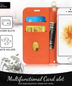 FYY Designed for iPhone SE Case 2016 (1st Generation) / iPhone 5 Case/iPhone 5s Case, Luxury PU Leather Wallet Phone with Card Holder Protective Shockproof Kickstand Case Cover Gold A-Gold 28 71GahQkw9lL