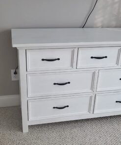 Evolur Belmar Double Dresser in Weathered White, Comes Assembled, Included Anti-Tip Kit, Seven Spacious Drawers, Dresser For Nursery, Bedroom, Wooden Nursery Furniture 54x20.25x33 Inch (Pack of 1) 18 71GcwznuDjL