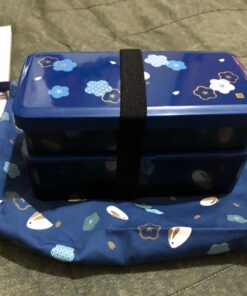 Japanese Traditional Rabbit Blossom Bento Box Set - Square 2 Tier Bento Box, Rice Ball Press, Bento Bag (Blue) 60 71GeVJXjbHL