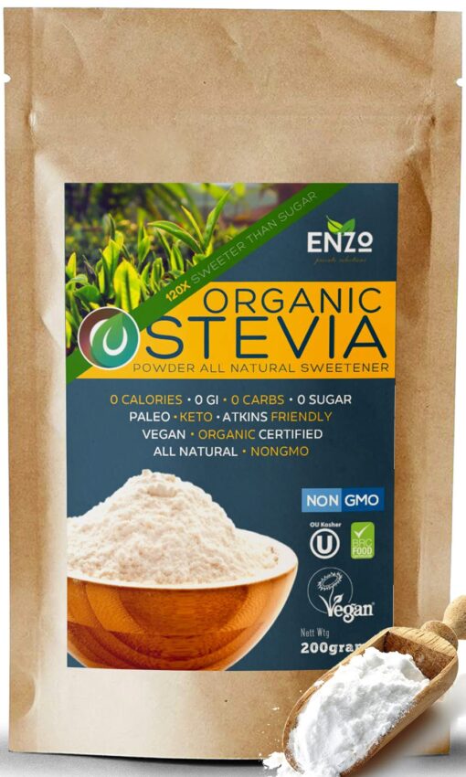 Easy Use Organic Stevia Powder 200g (7.05oz / 1600 Servings) All Natural Alternative Sweetener 12 x Sweeter than Processed Sugar with No Artificial additives & fillers