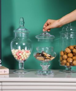 MyGift Set of 3 Deluxe Glass Apothecary Jars, Decorative Bathroom Storage Home Decor and Kitchen Centerpieces 16 71GfYUXF3dL