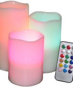 PrimeTrendz TM LED Flameless Candles, Weatherproof Outdoor & Indoor Multi Color Changing Flameless Wax Candles with Remote Control & Timer, 3 Pieces (4'', 5'', 6'' inch Candles) 13 71Gg946Z hL