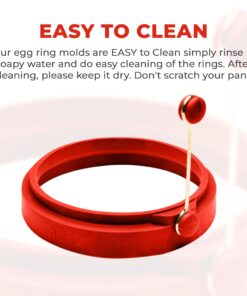 PROFESSIONAL Silicone Egg Ring, Pancake mold Best egg mold for breakfast sandwiches, Omelets and More, Nonstick Mold Ring, Round Red (Pack of 4) and free e-book by ABAM 32 71GgK7WfbXL