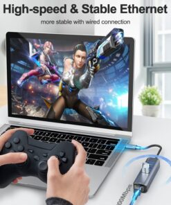 ABLEWE USB C to Ethernet Adapter, 4-in-1 RJ45 to USB-C/Thunderbolt 3 to Gigabit Ethernet LAN Network Adapter for MacBook Pro/Air 2021/2020/2019, iPad Pro 2021, Chromebook, XPS, Surface Book 3/2/Go Grey 24 71GjBp7u6ML