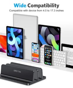 OMOTON [Updated Dock Version Vertical Laptop Stand, Double Desktop Stand Holder with Adjustable Dock (Up to 17.3 inch), Fits All MacBook/Surface/Samsung/HP/Dell/Chrome Book (Black) Black 25 71GmVmPbSEL