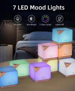 ASAKUKI 700ml Premium Essential Oil Diffuser, 5 in 1 Ultrasonic Aromatherapy Fragrant Oil Vaporizer Humidifier, Timer and Auto-Off Safety Switch, 7 LED Light Colors Light Wood 21 71GqVbCDgPL