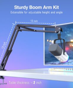 FIFINE Gaming XLR/USB Microphone Kit, Streaming Dynamic Mic Set for PC/PS5, Computer Mic for Vocal Podcast Recording Voiceover, with Headphones Jack, Gain Knob, Arm Stand-AmpliGame AM8T White 36 71GrwWV2XPL