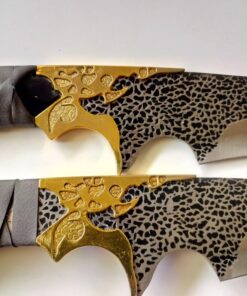 K Exclusive Jungle Suede Flyers Twin Sword Set with Nylon Scabbard - Stainless Steel Blades, Leopard Design, Genuine Suede Wrapped Handles, Gold-Plated Accents, Lanyard Holes, Length 19" 19 71Guzk5dQ3L