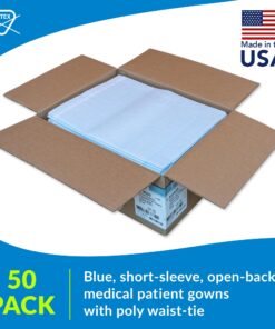 TIDI Choice Gowns, Blue (Pack of 50) ― Tissue/Poly/Tissue ― Open-Back, Waist-Tie, Short-Sleeve Medical Gowns ― Disposable Exam Gowns ― Standard Size 30” x 42” ― Latex-Free Medical Supplies (910520) 8 71GvthSeHaL