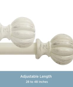 Kenney KN71604 Rachel Fluted Knob End Standard Decorative Window Curtain Rod, 28-48" Adjustable Length, Antique White Finish, 5/8" Diameter Steel Tube 28-48" 26 71Gw5Yje59L