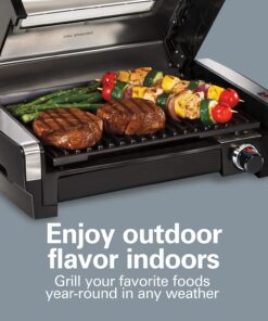 Hamilton Beach Electric Indoor Searing Grill with Viewing Window & Adjustable Temperature Control to 450F, 118 sq. in. Surface Serves 6, Removable Nonstick Grate, Stainless Steel Searing Grill with Window 53 71GwyM6chrL 1