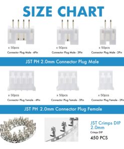 CQRobot 150 Sets/750 Pieces JST PH 2.0 mm Pitch 2/3/4-Pin IC Sockets & Plugs Adapter Connector Male and Female Terminal, Crimp DIP Kit. for Industrial Integrated Circuit JST Connector Cable. JST-PH2.0 PH 2P/3P/4P 9 71GxRg3dadL