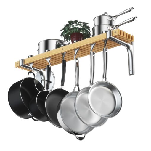 Cooks Standard Wall Mounted Wooden Pot Rack, 36 by 8-Inch