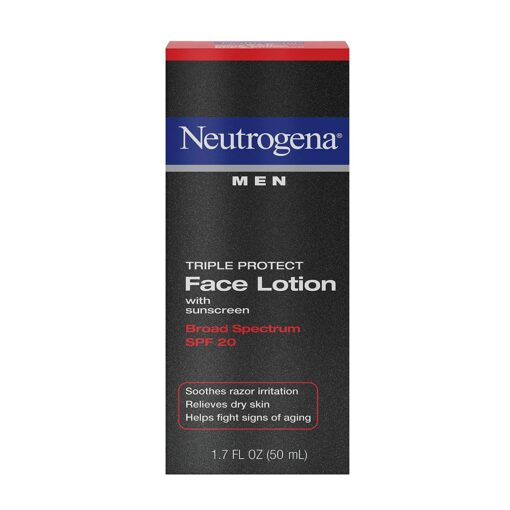 Neutrogena Triple Protect Men's Daily Face Lotion with Broad Spectrum SPF 20 Sunscreen, Moisturizer to Fight Aging Signs, Soothe Razor Irritation & Relieve Dry Skin, 1.7 fl. oz (Pack of 3)