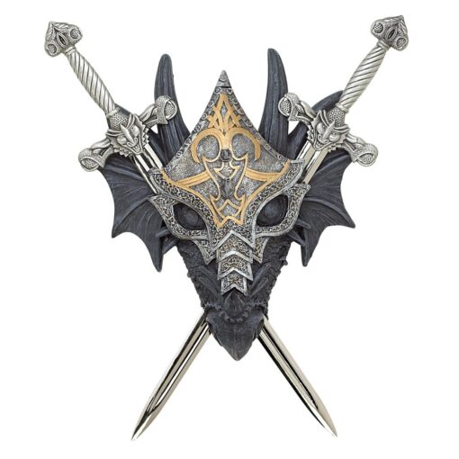 Dragon Crest Armored Dragon Wall Crest Castle Theme Decoration Gift, No Size, Silver/Black/Gold