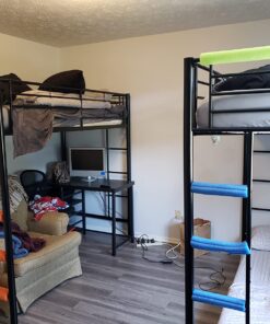 Walker Edison Timothee Urban Industrial Metal Twin over Loft Bunk Bed, Twin Size, Black 48 71H1J08nBdL