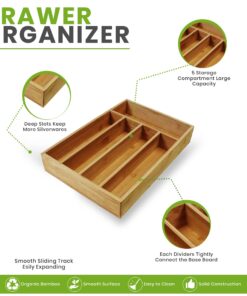 Utopia Kitchen Bamboo Silverware Organizer for Drawer Kitchen Utensil Organizer, Kitchen Drawer Organizer for Large Utensils, Cutlery Drawer Organizer, Silverware Holder, Flatware Organizer Tray 5 Compartments Natural 24 71H2u0CRNgL