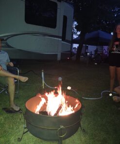 Sunnydaze 24-Inch Cauldron Style Outdoor Fire Pit Bowl with Spark Screen, Log Poker, and Wood Grate - Dark Bronze Finish 24 in 24 71H4YICGNrL